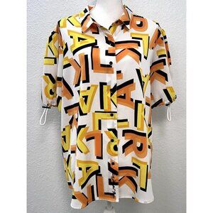 KARL LAGERFELD Womens XL Orange Spell-out Letter Bungee Short Sleeve BLOUSE Top